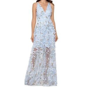 XSCAPE 3D Floral Embroidered Evening Gown Light Blue Size 2
